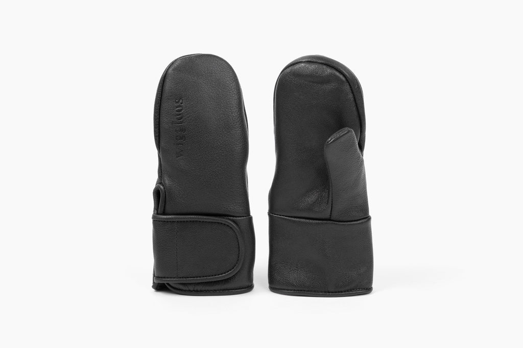 100% leather navy mitten